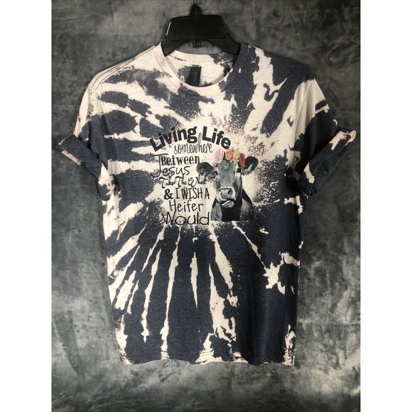 Fun Jesus Cow Women’s T-Shirt Tie Dyed Medium Living Life, I Wish A Heifer Would - Picture 2 of 7